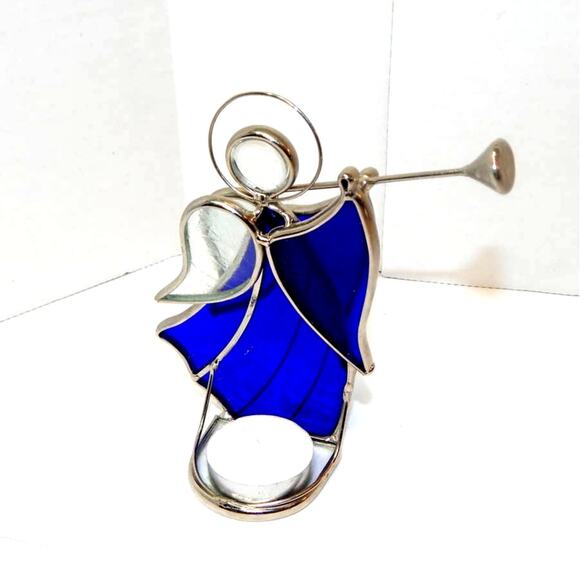 A Pair of Stained Glass Tea Light Trumpeting Angels - Picture 6 of 11